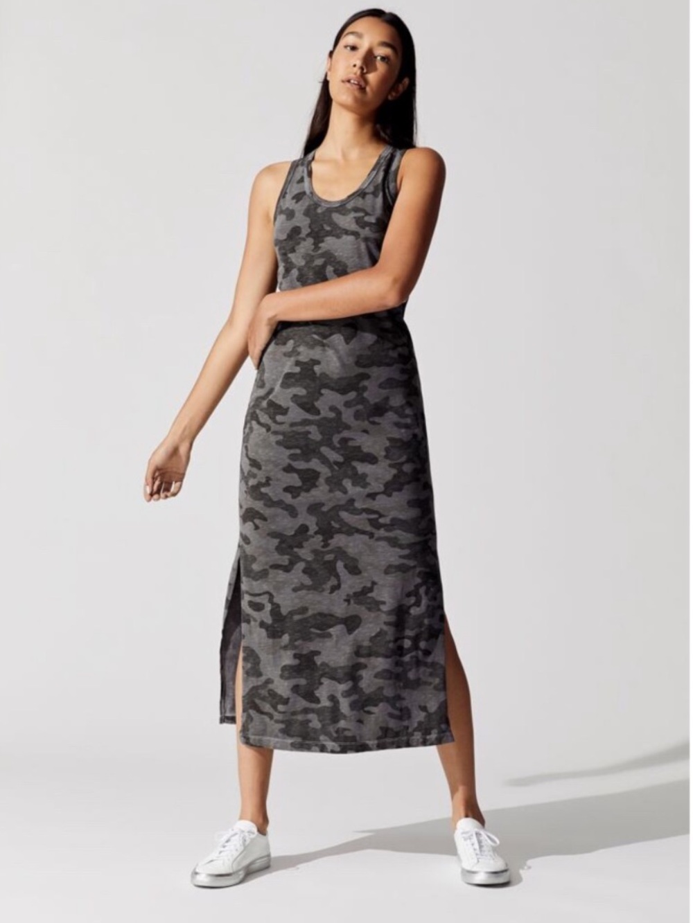 Sundry racerback camo slit midi dress